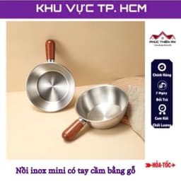 [Mini] Xoong,nồi mini không có nắp, chất liệu inox304, có tay cầm bằng gỗ cách nhiệt - tiện dụng, đa năng 1