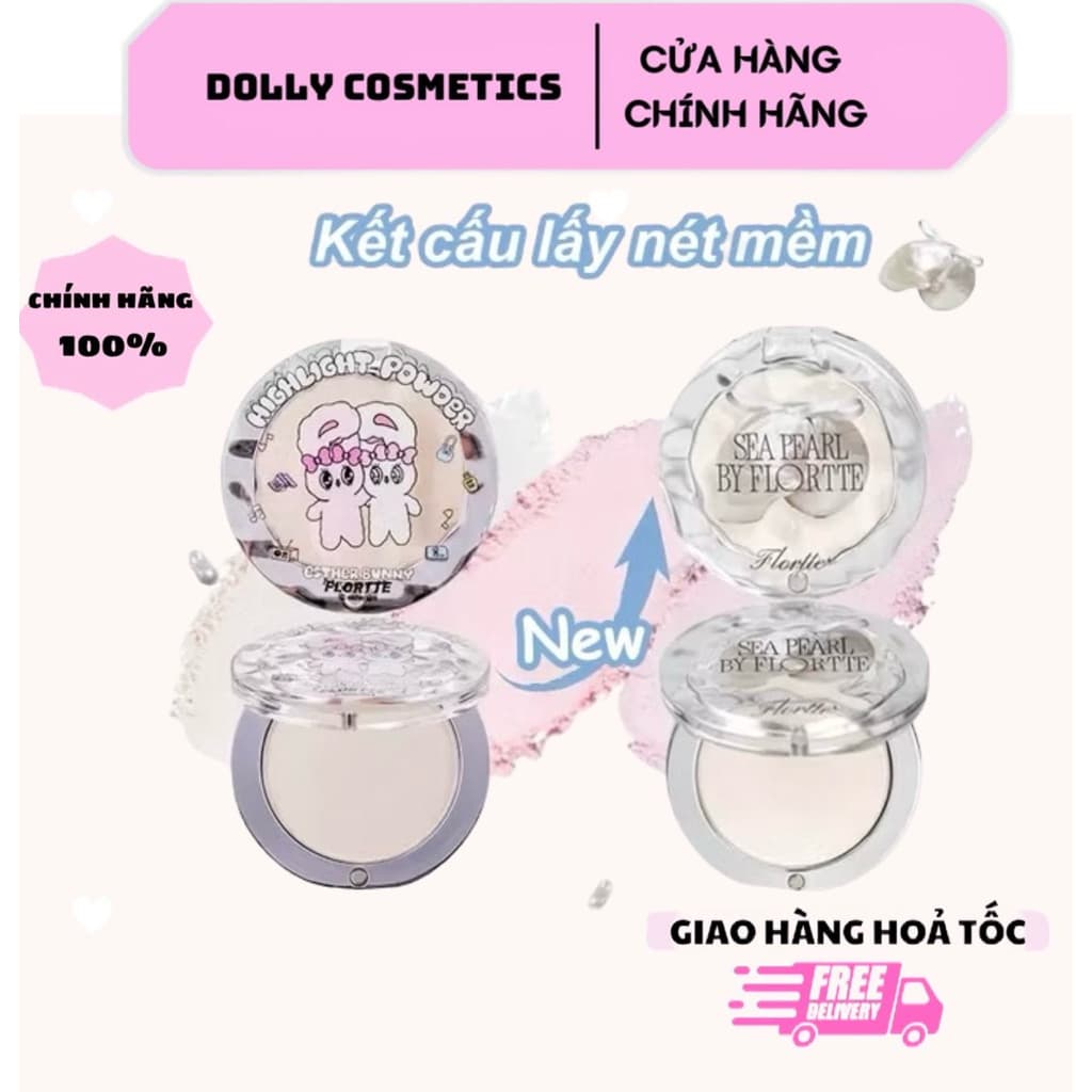 [HỎA TỐC] Flortte Phấn Bắt Sáng Flortte x Bunny Highlight Lì Màu Làm Sáng Nâng Vùng Tối Gương Mặt Tự Nhiên Lâu Trôi 4g