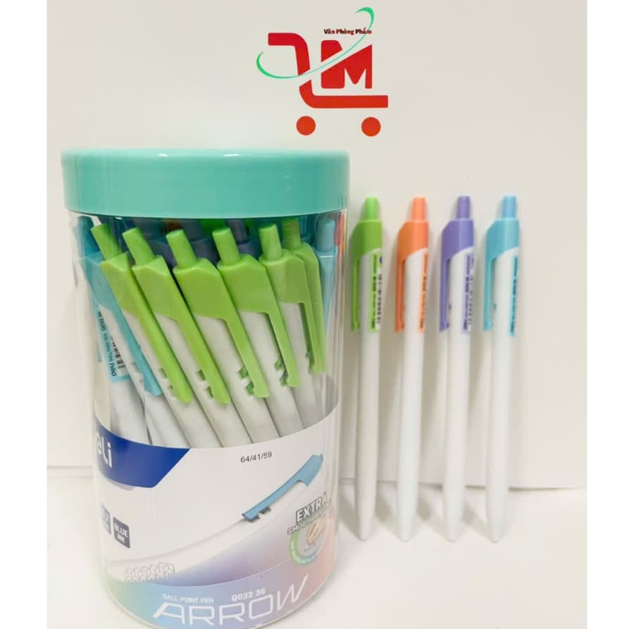 Bút Bi EXTRA SMOOTH WRITING Q03236 Hiệu Deli, Mực Xanh, Ngòi 0.7MM, Thân Bút Đa Màu (Giao Màu Ngẫu Nhiên)