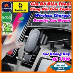 [Sạc Không Dây] Giá Đỡ Kẹp Điện Thoại Xe Hơi Cán Dài Dán Tablo Ô tô Baseus 10W Wireless Charger Gravity Car Mount 1