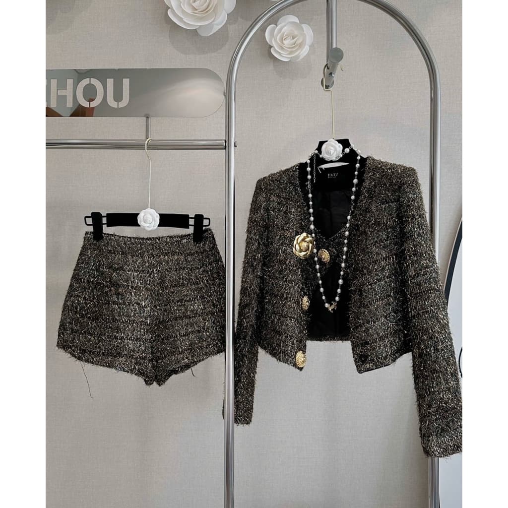 Set bộ dạ nhũ lông Yayi kèm tag hoa trà V.P