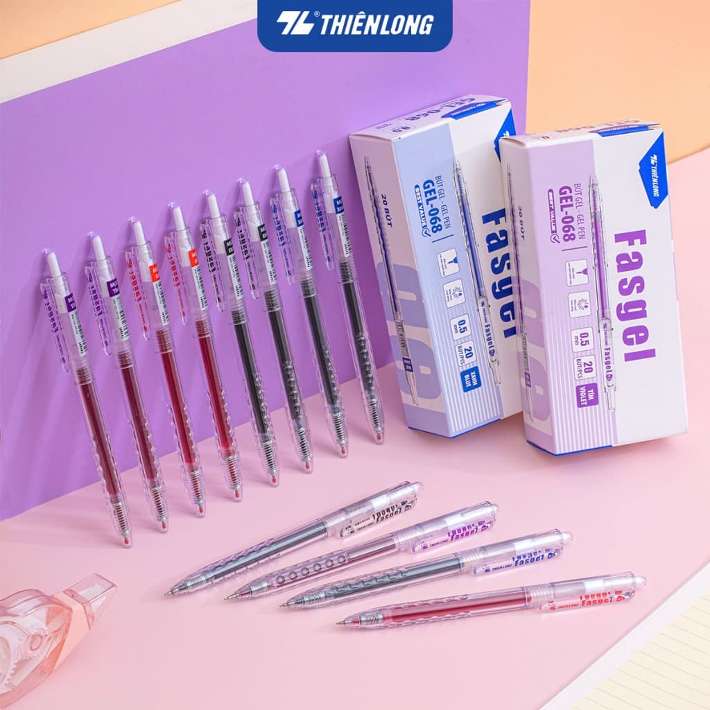 Combo 5/10/20 Bút gel Fasgel Thiên Long GEL-068 - viết mực nước êm trơn ngòi cao cấp 0.5mm gồm 4 màu mực, nét êm trơn