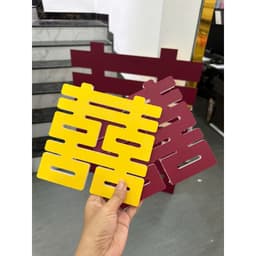 Chữ hỷ chụp hình, chữ hỷ decor,1 mặt đỏ + 1 mặt màu tự chọn (ib shop màu bạn muốn), decan chống lóa, tặng thêm chữ nhỏ 9