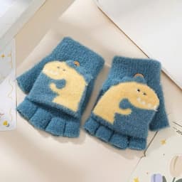 Găng Tay Lông Xù Xỏ Ngón Cho Bé, Găng Tay Học Sinh Họa Tiết Khủng Long 3