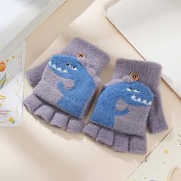 Găng Tay Lông Xù Xỏ Ngón Cho Bé, Găng Tay Học Sinh Họa Tiết Khủng Long 2