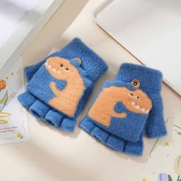 Găng Tay Lông Xù Xỏ Ngón Cho Bé, Găng Tay Học Sinh Họa Tiết Khủng Long 4