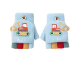 Găng tay len dệt kim nửa ngón tay hình máy xúc mùa đông dành cho bé trai & Gái mẫu giáo dễ thương chống lạnh áp 2