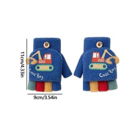 Găng tay len dệt kim nửa ngón tay hình máy xúc mùa đông dành cho bé trai & Gái mẫu giáo dễ thương chống lạnh áp 3