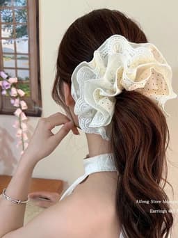 Scrunchie Cột Tóc Nữ Phong Cách Hàn Quốc, Ren Chấm Bi, Dây Cao Su,cột tóc nữ thời trang Hàn Quốc 4