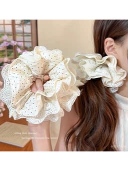 Scrunchie Cột Tóc Nữ Phong Cách Hàn Quốc, Ren Chấm Bi, Dây Cao Su,cột tóc nữ thời trang Hàn Quốc 2