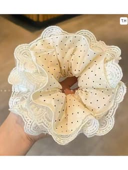 Scrunchie Cột Tóc Nữ Phong Cách Hàn Quốc, Ren Chấm Bi, Dây Cao Su,cột tóc nữ thời trang Hàn Quốc 5