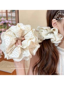 Scrunchie Cột Tóc Nữ Phong Cách Hàn Quốc, Ren Chấm Bi, Dây Cao Su,cột tóc nữ thời trang Hàn Quốc 6