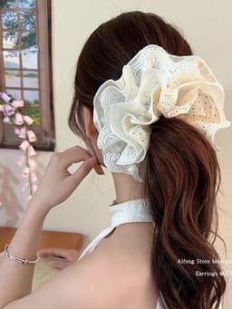 Scrunchie Cột Tóc Nữ Phong Cách Hàn Quốc, Ren Chấm Bi, Dây Cao Su,cột tóc nữ thời trang Hàn Quốc 7