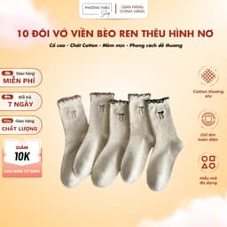 Set 10 Đôi Vớ Nữ Cổ Cao Cotton Viền Bèo Ren Thêu Hình Nơ Nhỏ Xinh - Tất Cổ Bèo Thanh Lịch Dễ Phối Đồ Hàn Quốc 1
