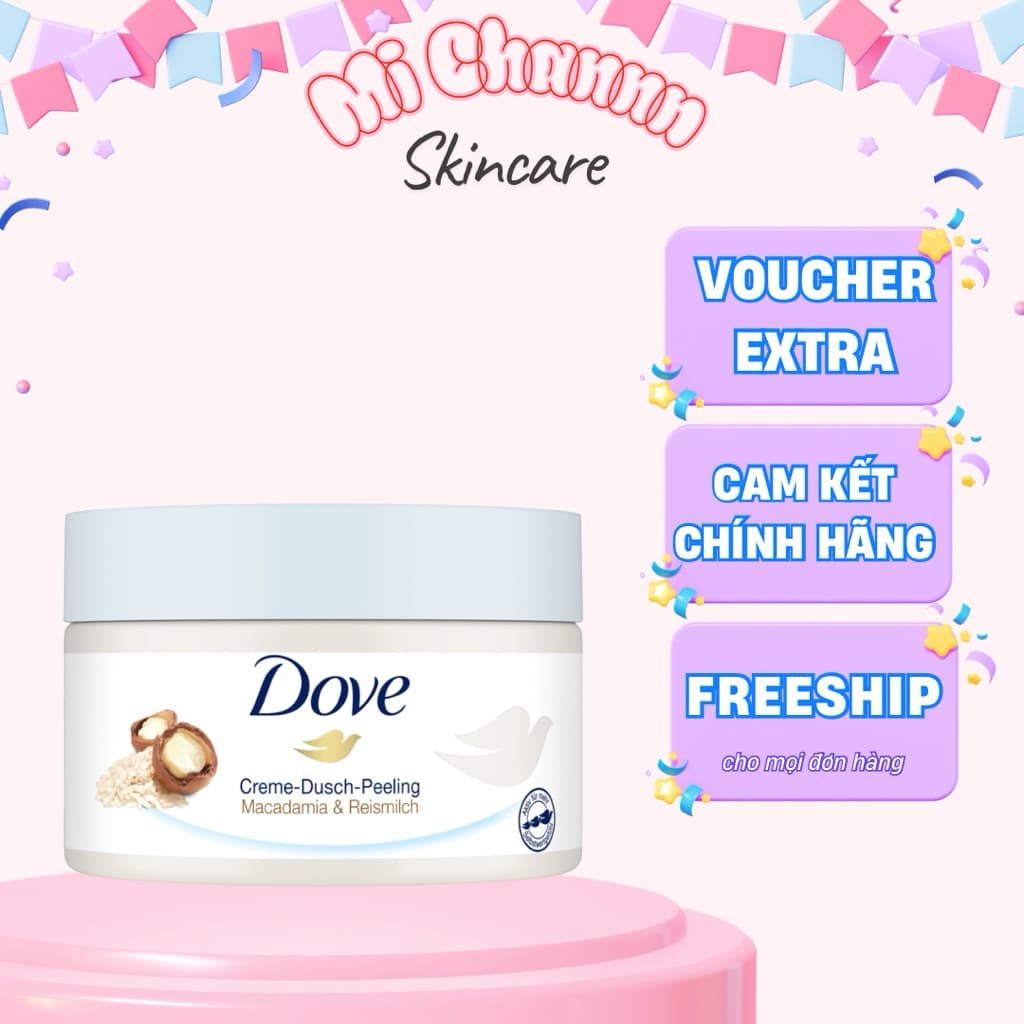 [Bản Đức] Tẩy Da, Tẩy Tế Bào Chết Body Dove Exfoliating Body Polish Chăm Sóc Da Dưỡng Trắng Cấp Ẩm Maca 225g