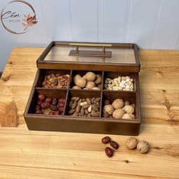 Khay Đựng Bánh Kẹo Cho Tết 2026, Khay Mứt Bằng Gỗ Sồi 100%, Mặt Kính Thủy Tinh Sang Trọng, Kèm Hũ 1