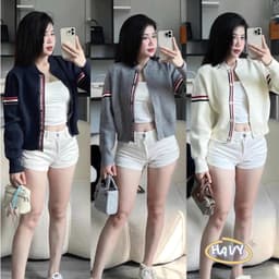 Áo cardigan nữ thời trang, Áo len & Cardigan Cổ Tròn Tay Kẻ Dễ Thương Phong Cách  Hàn Quốc Nhẹ Nhàng Chất vải nỉ hai da 2