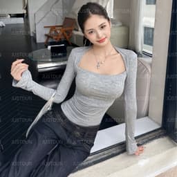 Áo Thun Dài Tay Ôm Body Cúp Ngực Cotton Mịn Siêu Co Giãn Justdun 708 8