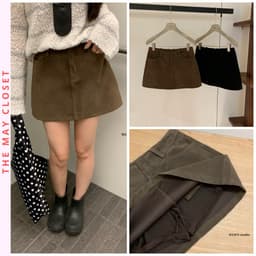 [𝑻𝒉𝒆𝑴𝒂𝒚 x 𝐖𝐆𝐖𝐄] Chân Váy Da Lộn Chữ A WG.WE 7221, Chân Váy Mini Nữ Dáng Ngắn 2 Lớp Màu Nâu Retro 1