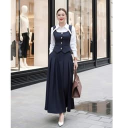 [VT251103] Váy Công Sở Nữ Thiết Kế Cao Cấp Cổ Sơ Mi Dáng Dài Xếp Ly Sang Trọng Tôn Eo 3