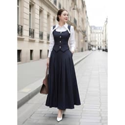 [VT251103] Váy Công Sở Nữ Thiết Kế Cao Cấp Cổ Sơ Mi Dáng Dài Xếp Ly Sang Trọng Tôn Eo 2