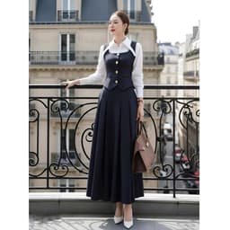 [VT251103] Váy Công Sở Nữ Thiết Kế Cao Cấp Cổ Sơ Mi Dáng Dài Xếp Ly Sang Trọng Tôn Eo 5