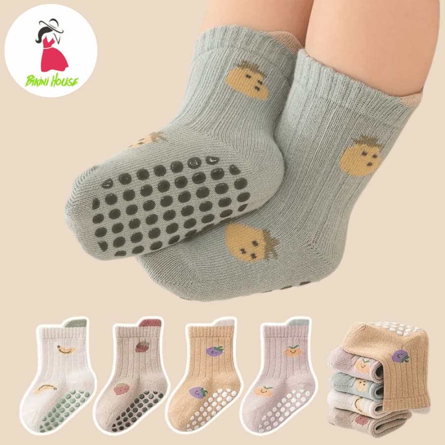 Set 10 Đôi Tất Sơ Sinh Cổ Cao Có Đệm Chống Trơn Trượt Cho Bé Trai, Bé Gái Từ 1-4 Tuổi ss68