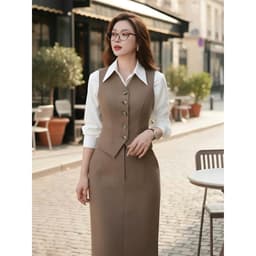 [VT251037] Set Bộ Công Sở Nữ Cao Cấp Áo Giả Gile Liền Cổ Tay Sơ Mi Chân Váy Dài Ôm Thanh Lịch 4