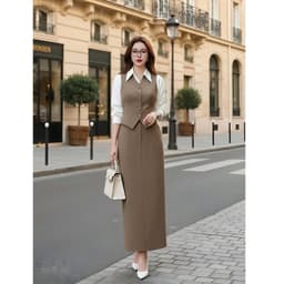 [VT251037] Set Bộ Công Sở Nữ Cao Cấp Áo Giả Gile Liền Cổ Tay Sơ Mi Chân Váy Dài Ôm Thanh Lịch 3