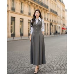 [VT251043] Đầm Công Sở Dáng Dài Giả Yếm Phối Sơ Mi Tôn Dáng Thanh Lịch Cao Cấp 2