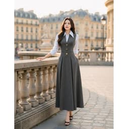 [VT251043] Đầm Công Sở Dáng Dài Giả Yếm Phối Sơ Mi Tôn Dáng Thanh Lịch Cao Cấp 4
