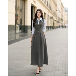 [VT251043] Đầm Công Sở Dáng Dài Giả Yếm Phối Sơ Mi Tôn Dáng Thanh Lịch Cao Cấp 6