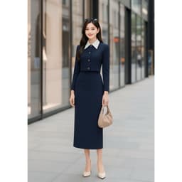 [VT251112] Set Bộ Công Sở Nữ Cao Cấp Áo Phối Cổ Trắng Chân Váy Dài Tôn Dáng Thanh Lịch 2