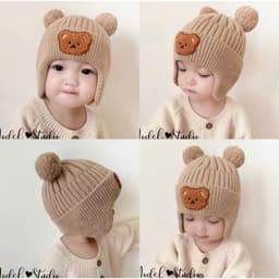 Mũ Len cho bé từ 3 đến 18 tháng gấu 2D xinh xắn tai bông dễ thương 2