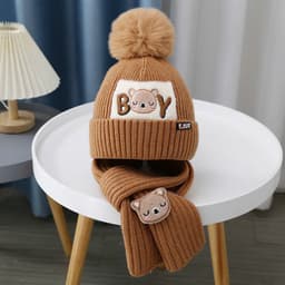 Bộ Mũ Len Gấu Kèm Khăn Quàng Cổ Cho Bé Siêu Ấm Cực Xinh Phong Cách Hàn Quốc 3