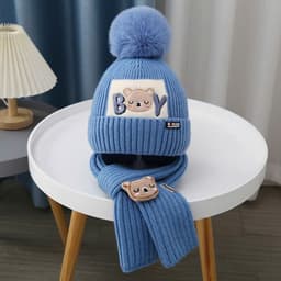 Bộ Mũ Len Gấu Kèm Khăn Quàng Cổ Cho Bé Siêu Ấm Cực Xinh Phong Cách Hàn Quốc 4