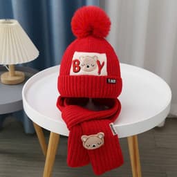 Bộ Mũ Len Gấu Kèm Khăn Quàng Cổ Cho Bé Siêu Ấm Cực Xinh Phong Cách Hàn Quốc 8