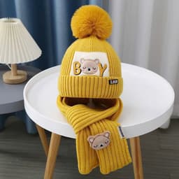 Bộ Mũ Len Gấu Kèm Khăn Quàng Cổ Cho Bé Siêu Ấm Cực Xinh Phong Cách Hàn Quốc 7