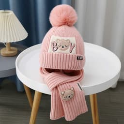 Bộ Mũ Len Gấu Kèm Khăn Quàng Cổ Cho Bé Siêu Ấm Cực Xinh Phong Cách Hàn Quốc 9