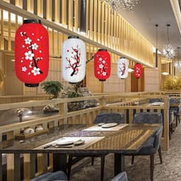 Đèn lồng trụ vải hoa đào đỏ trang trí decor Tết, nhà hàng truyền thống. 3