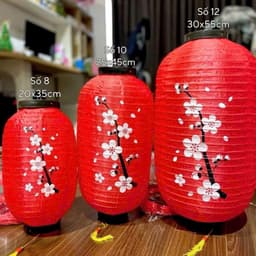 Đèn lồng trụ vải hoa đào đỏ trang trí decor Tết, nhà hàng truyền thống. 4