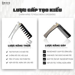 Lược Gấp Roug Men's Grooming Bỏ Túi Cao Cấp - Chất liệu thép chính hãng nam nữ răng thưa mau 1
