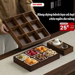 Khay đựng bánh kẹo và hạt chất liệu gỗ óc chó chia ngăn sang trọng, Khay đựng hoa quả,trà, bánh kẹo 1