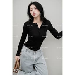 [MÀU MỚI] Áo Thun Nữ Dài Tay Khuy Cúc Chất Thun Min Co Dãn 4 chiều BYJANE - 802 6