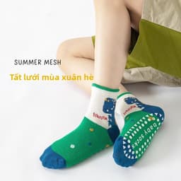 T28 Tất Chống Trơn Trượt Bé Trai Hoạt Hình Khủng Long Lược Cotton Lưới Thoáng Khí 1-5 Tuổi 5