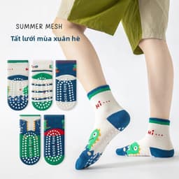 T28 Tất Chống Trơn Trượt Bé Trai Hoạt Hình Khủng Long Lược Cotton Lưới Thoáng Khí 1-5 Tuổi 2