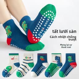 T28 Tất Chống Trơn Trượt Bé Trai Hoạt Hình Khủng Long Lược Cotton Lưới Thoáng Khí 1-5 Tuổi 3