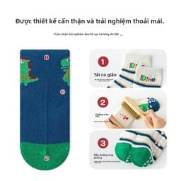 T28 Tất Chống Trơn Trượt Bé Trai Hoạt Hình Khủng Long Lược Cotton Lưới Thoáng Khí 1-5 Tuổi 9