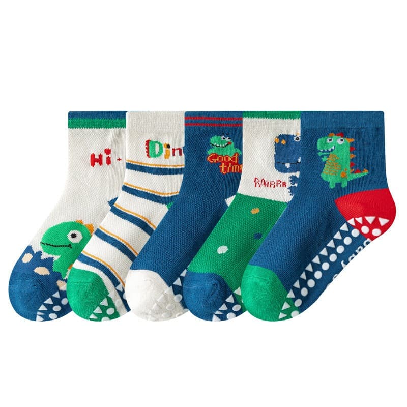 T28 Tất Chống Trơn Trượt Bé Trai Hoạt Hình Khủng Long Lược Cotton Lưới Thoáng Khí 1-5 Tuổi