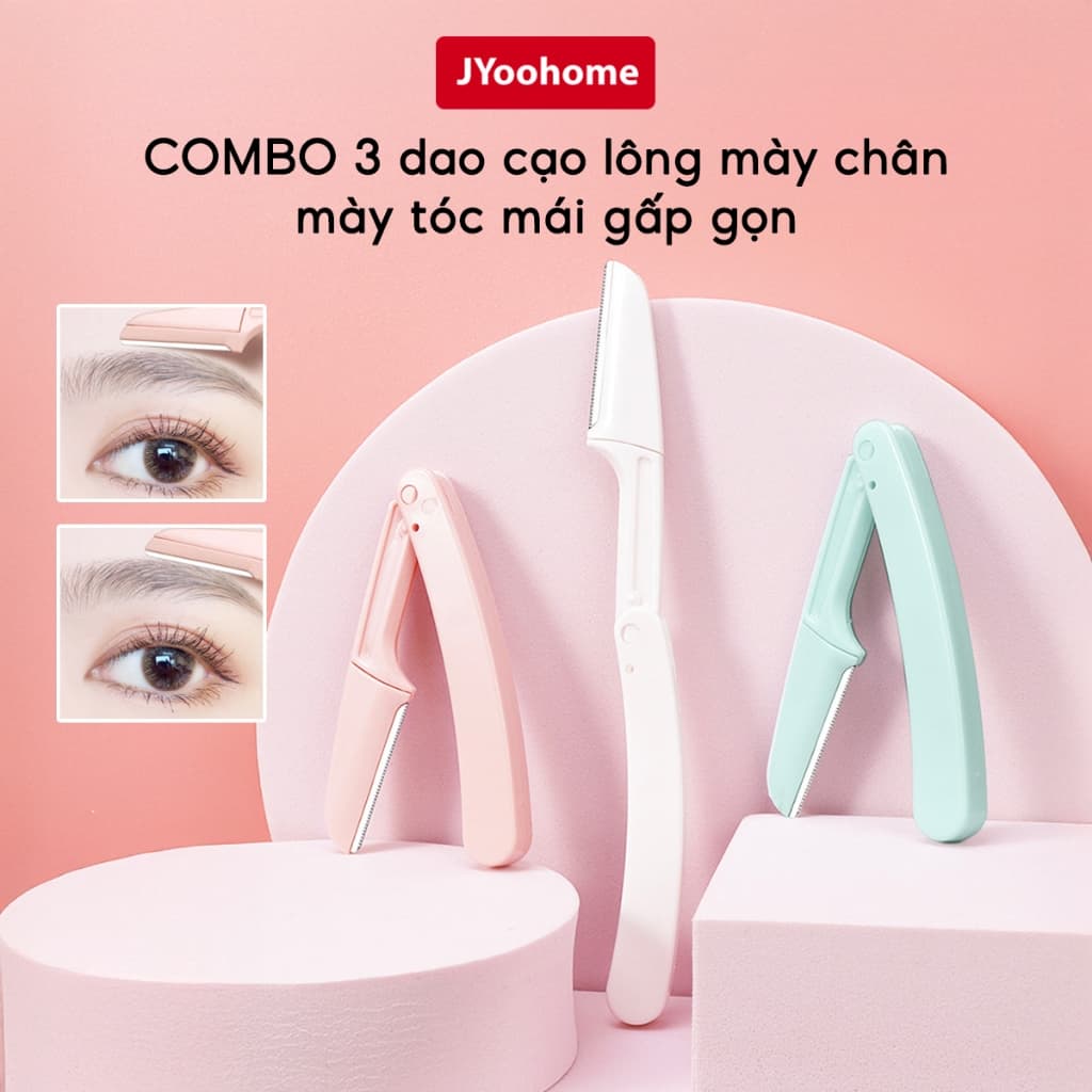 Bộ 3 Dao Cạo Lông Mày Gấp Gọn Kèm Hộp JYoohome Tỉa Chân Mày Tóc Mái Chuẩn Đẹp An Toàn Cho Nữ